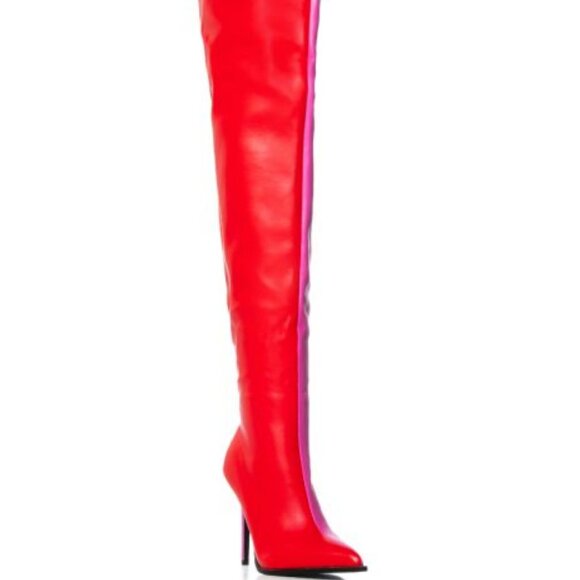 AZALEA WANG " SPLIT PERSONALITY " COLORBLOCK THIGH HIGH BOOT IN RED(BRAND NEW !! - Picture 6 of 8